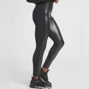 Athleta Delancey Shine Tight Faux Leather Black Shiny Leggings Women's Large